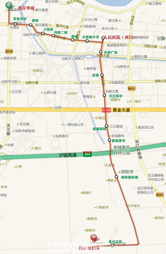 据仙桃市公交公司工作人员称:新的16路公交线路的路线为