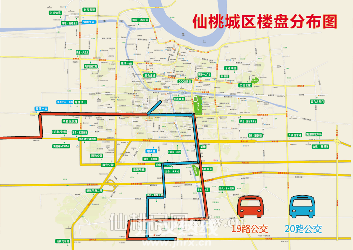 两趟公交线路贯穿仙桃老城区,城西,城南,南城新区