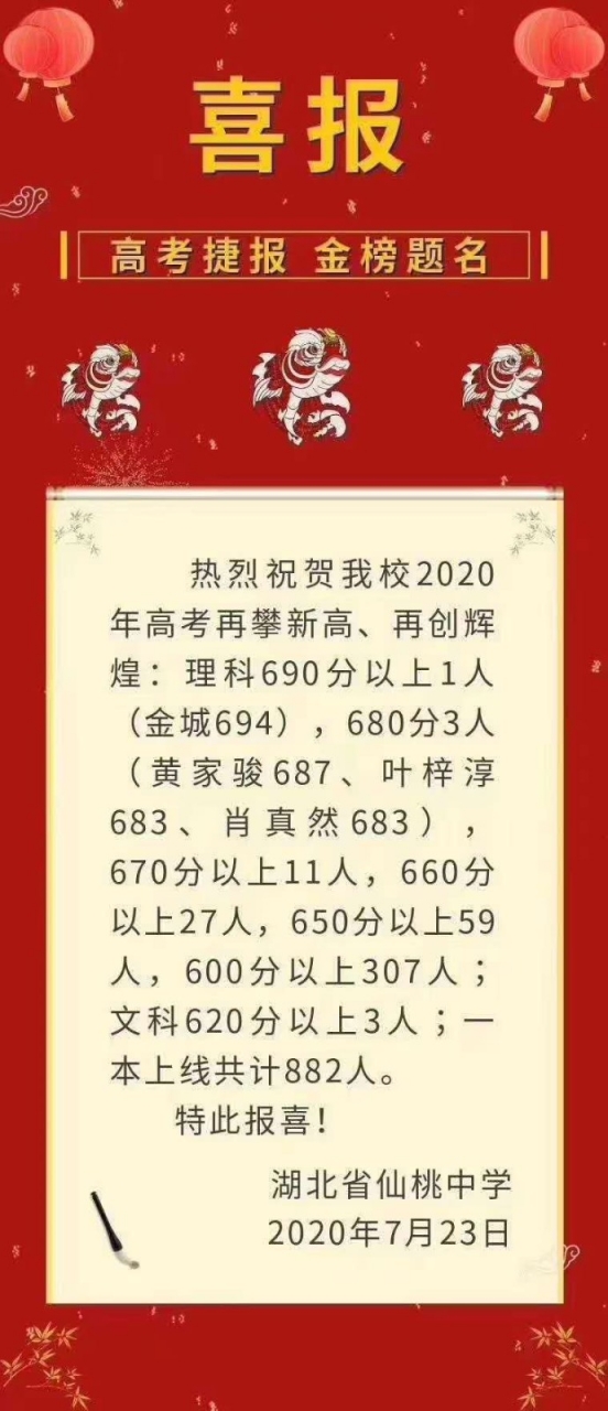 仙桃2020高考最高分出炉汇总仙桃各大中学喜报