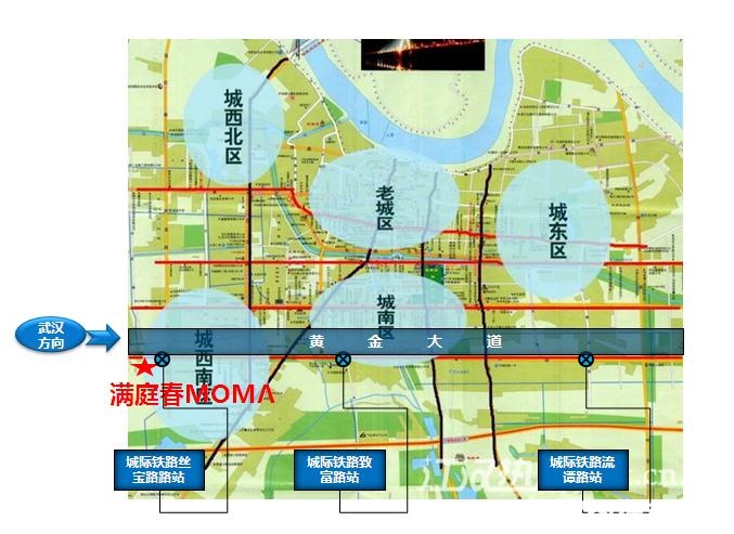 318国道出境,到达潜江市内,仙桃规划城区的轻轨线路与黄金大道相叠