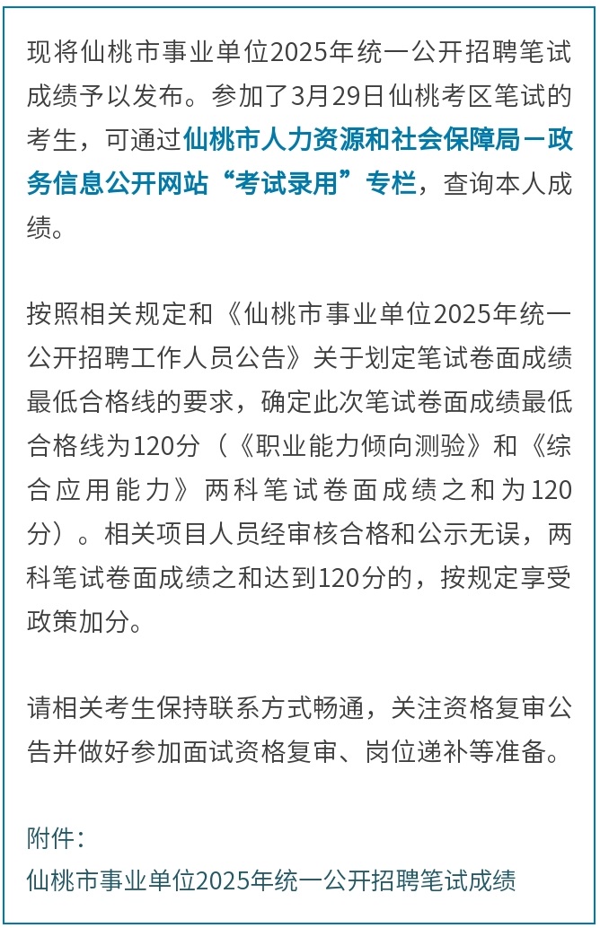 仙桃市事业单位2025年统一公开招聘笔试成绩.jpg